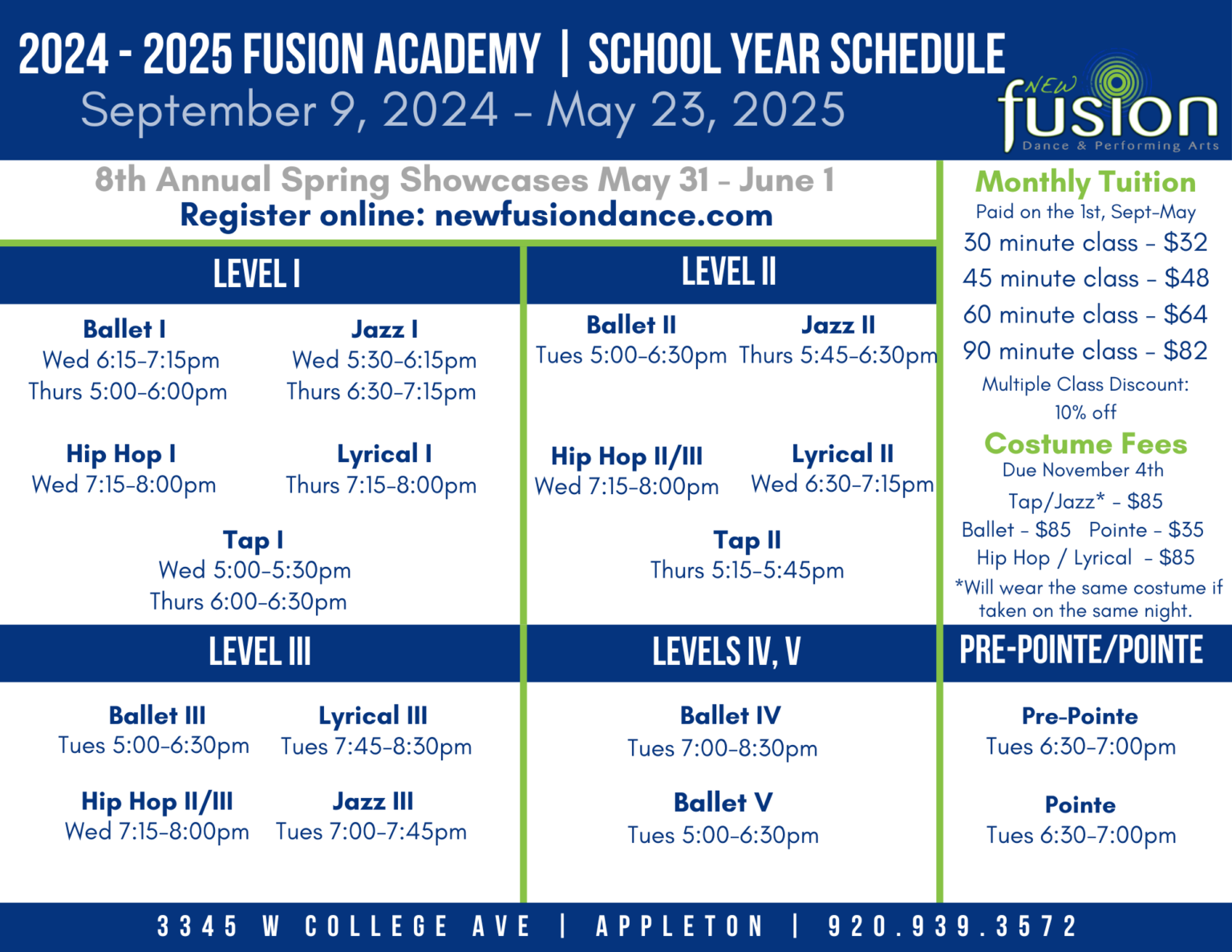 20242025 Schedule New Fusion Dance & Performing Arts